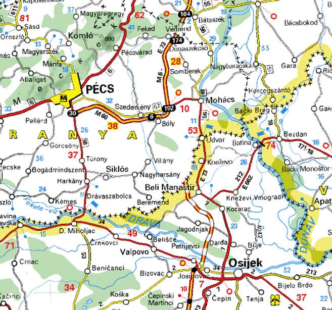 Mapa hranice Maďarsko - Chorvatsko